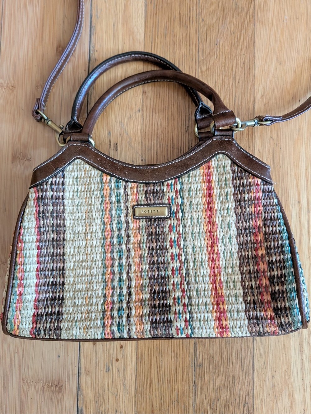 Woven Straw Rosetti Crossbody Handbag
